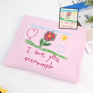Personalized Mama Birthday Gift - Custom Embroidered Kids Drawing Shirt - Actual Drawing Shirt with Photo - Custom Photo Shirt