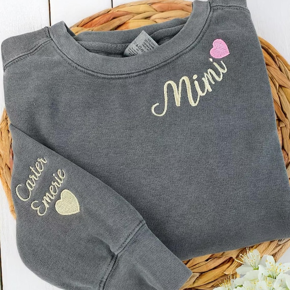 Custom Embroidered Mimi Sweatshirt - Comfort Colors Grandma Sweatshirt - Pregnancy Announcement - Promoted To Grandma Gift