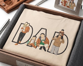 Camiseta personalizada con retrato bordado a partir de una foto, camiseta personalizada para papá e hijos con nombre, regalo para el Día del Padre, regalo de cumpleaños para papá