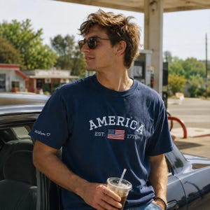 Comfort Colors American Flag Embroidered Shirt - Customizable Independence Day Gift - Personalized Semi-quincentennial Shirt image 6