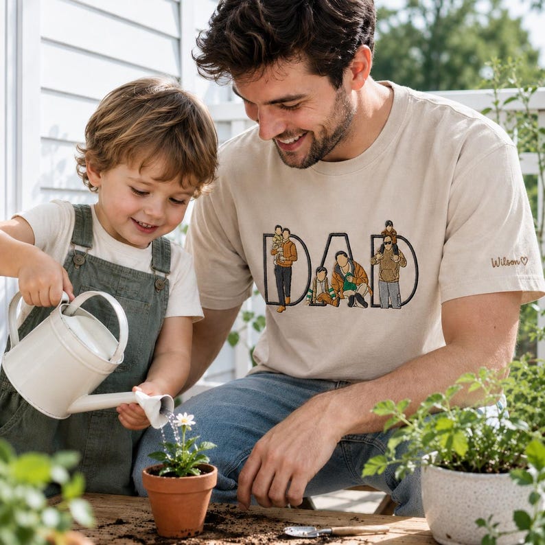 Gesticktes individuelles Porträt vom Foto-T-Shirt, personalisiertes Vatertagsgeschenk, personalisiertes Vatertagsgeschenk, Vater-Geburtstagsgeschenk Bild 7