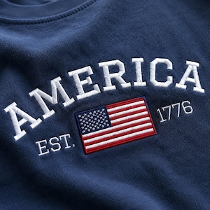 Comfort Colors American Flag Embroidered Shirt - Customizable Independence Day Gift - Personalized Semi-quincentennial Shirt image 2