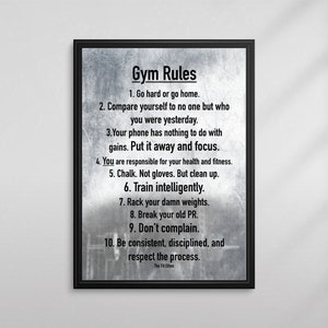 Druckbare Gym Regeln Poster, motivierende Wandkunst, inspirierende Fitness Zitate, sofortiger digitaler Download