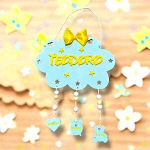 Personalized 3D PLA cloud birth bow with name and birth details, baby room decoration, birth or baptism gift