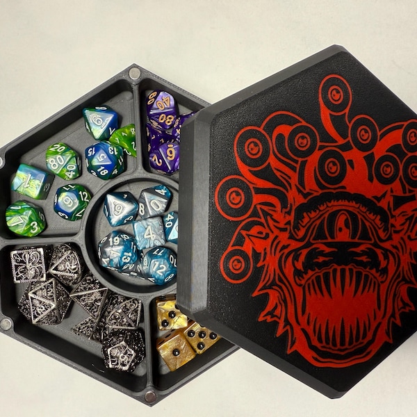 Beholder Dice Tray Black and Red DnD Dice Rolling Tray Fantasy Dice Tray Dungeons and Dragons Dice Tray RPG Gaming Accessory