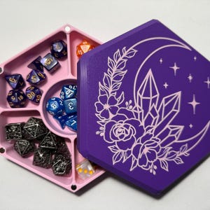 Pink and Purple Witchy Dice Tray Crystal and Flower DnD Dice Rolling Tray Fantasy RPG Dice Tray Witch Gaming Accessory Dungeons and Dragons
