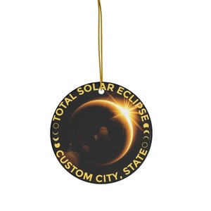 Personalized Solar Eclipse 2024 Ornament Path of Totality Ornament, April 8 2024, Eclipse Souvenir, Astronomy Gift image 1
