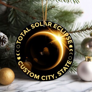 Personalized Solar Eclipse 2024 Ornament Path of Totality Ornament, April 8 2024, Eclipse Souvenir, Astronomy Gift image 5