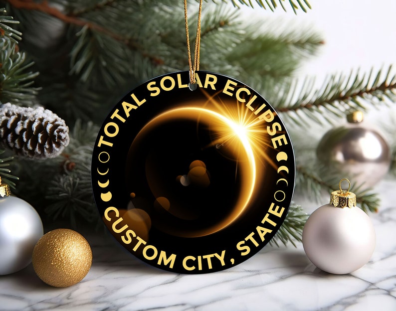 Personalized Solar Eclipse 2024 Ornament Path of Totality Ornament, April 8 2024, Eclipse Souvenir, Astronomy Gift image 5