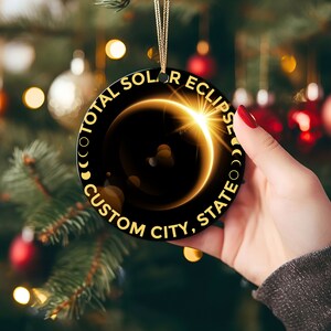 Personalized Solar Eclipse 2024 Ornament Path of Totality Ornament, April 8 2024, Eclipse Souvenir, Astronomy Gift image 4