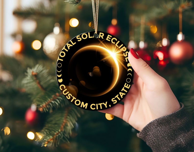 Personalized Solar Eclipse 2024 Ornament Path of Totality Ornament, April 8 2024, Eclipse Souvenir, Astronomy Gift image 4