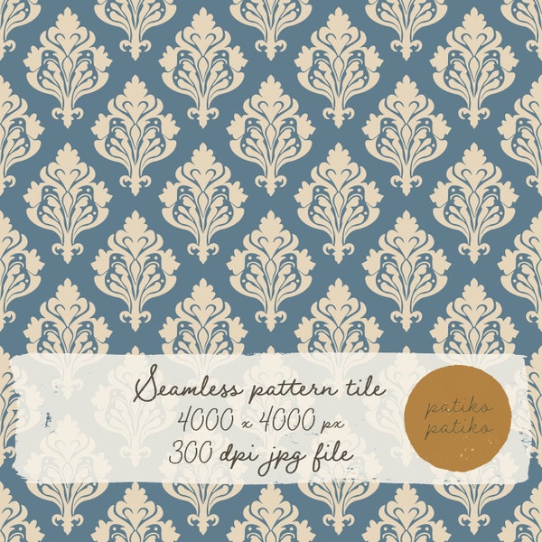 Geometric damask pattern, Victorian style wallpaper, Vintage design, Digital papers, Repeating background textures.