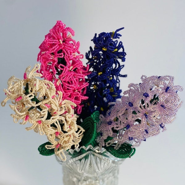Hyacinth French Beaded Flowers, Beaded Flower, Floral Centerpiece, Home Accent, Anniversary Gift, Artificial Flower, Hyacinth, Handmade