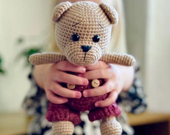 English Crochet Bear Pattern, Amigurumi, Animal Crochet Pattern, Crochet Overall Pattern, Beginner Crochet, Clothes Crochet