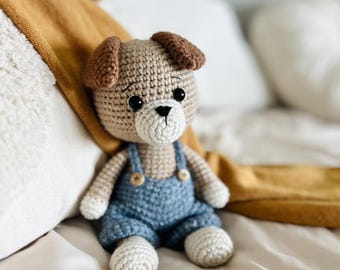 English Dog Crochet Pattern, Amigurumi Pattern, Animal Crochet, Crochet Overall Pattern, Beginner Crochet, Clothes Crochet Pattern, Pet gift