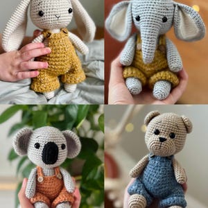 Engelskt virkmönster för kanin, elefant, koala och björn (4 PDF-mönster), Amigurumi, djurmönster, helhetsmönster, nybörjarvirkning