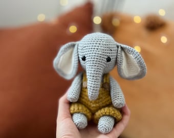 English Crochet Elephant Pattern, Amigurumi, Animal Crochet Pattern, Crochet Overall Pattern, Beginner Crochet, Clothes Crochet