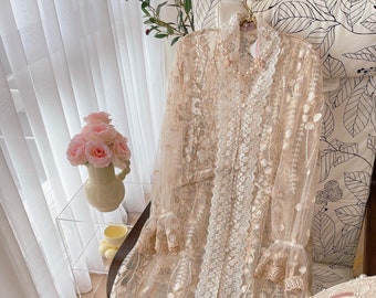 Haidee & Orlin - Malaika Elok - Gold (New Pattern) Embroidered Soft Tulle Premium Fabric Wedding / Party Dress