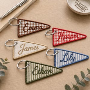 Personalized Embroidered Flag Keychain, Embroidered Name Keychain For Kids, Preppy Bag Charm, Backpack Tag, Gift For Girl