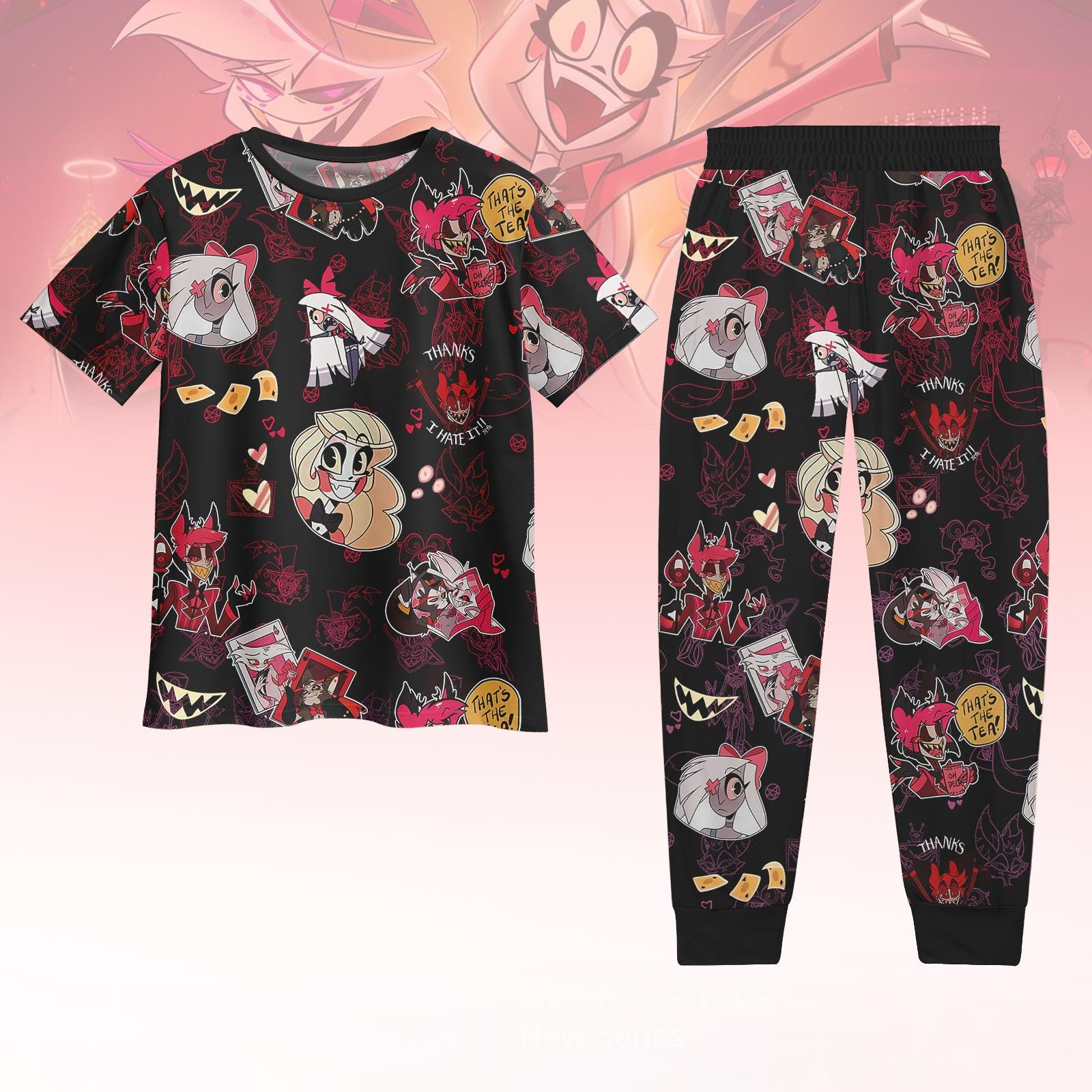Discover Alastor Lucifer Hazbin Hotel Pajamas, Hazbin Hotel Pajamas Set, Lucifer Morning Shirt, Animated Series Pj Set, Gift For Her