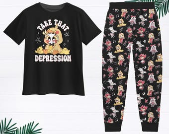 Pijama Lucifer Take That Depression, pijama Hazbin Hotel, camiseta Lucifer Morning, pijama de la serie animada, regalo para ella