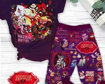Conjunto de pijamas de Hazbin Hotel, camisa de Hazbin Hotel, pijamas de mujer Alastor Hazbin, pijamas de vacaciones de Hazbin Hotel, pantalones de pijama Alastor