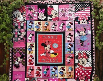Retro Minnie Mouse Quilt, Cute Minnie Quilt Pattern, Disney Cartoon Modern Quilt, Girl Comforter Quilt, Birthday Gift FOR Her