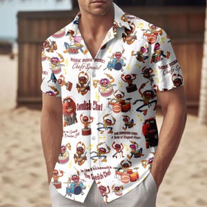 Muppets Button Shirt And Shorts, Muppets Cartoon Movie Button Up Shirt, Summer Vacation Shirt, Shirt For Friends