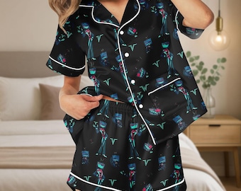 Pyjama Vox en satin Hazbin Hotel, Pyjama Angel Dust pour femme, Ensemble pyjama Vox Hazbin, Cadeau pour fan de Vox