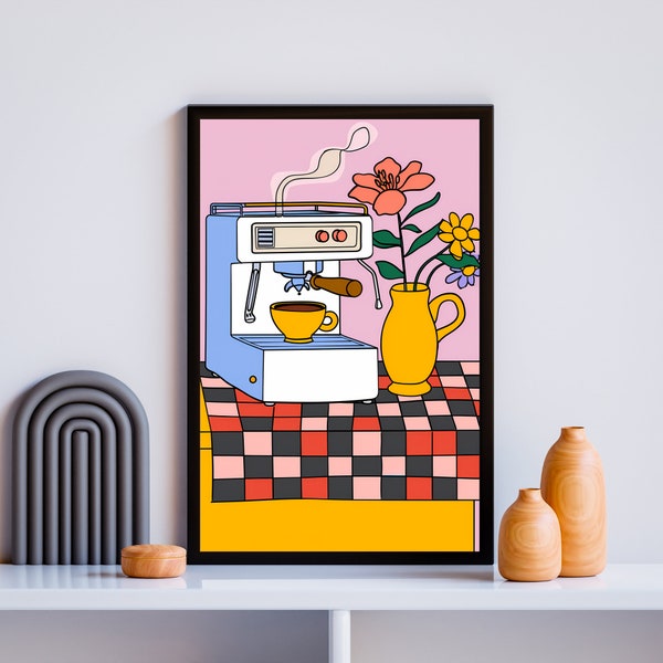 Colorful coffee machine poster #4: digital poster to print | Retro decoration for kitchen | Lots of colors | Gift for mom