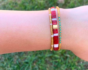 Elegant Tila Beaded Bracelet Set | Stretchy Bracelet Trio | Handmade Minimalist Jewelry