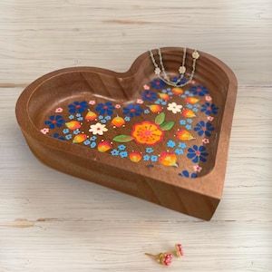 Hand Painted Heart Shaped Wooden Dish