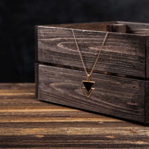 Hamilton Gold Chain Necklace | Black & Gold Overlapping Triangle Pendant Necklace | Geometric Jewelry for Him or Her | Statement Necklace