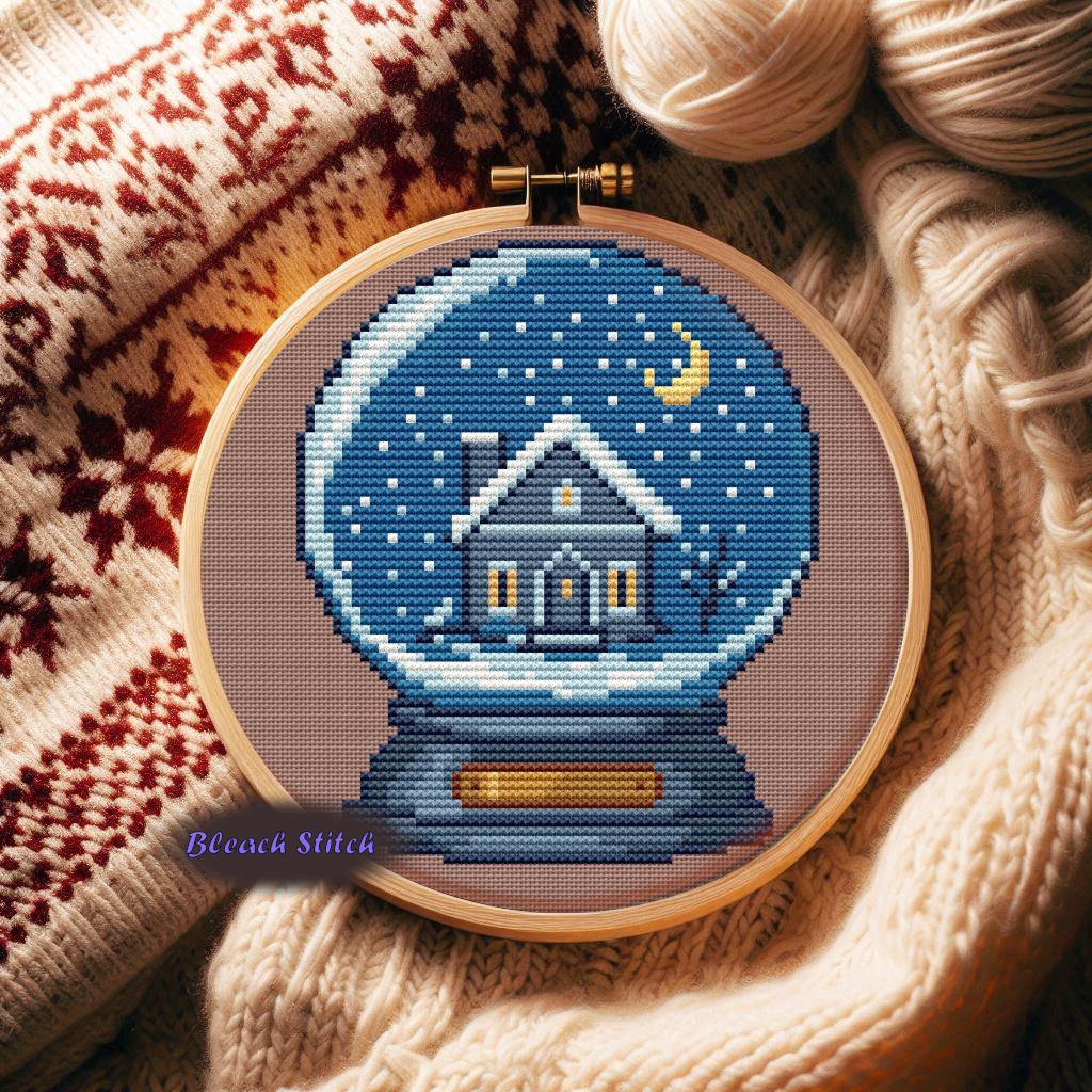 Snow Globe Cross Stitch Pattern PDF , Winter House Embroidery ...