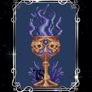 Witchy Bone Chalice cross stitch Pattern (PDF), magical featuring,skull-decorated artifact, ideal for lovers of dark fantasy and mysticism