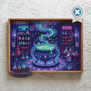 Cross Stitch Pixel Alchemy Lab Potion Room Fantasy Wizard Science Magic Decor Pattern