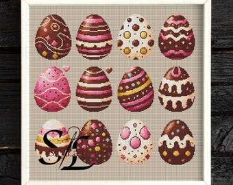 Chocolate Easter Eggs Cross Stitch Pattern – Cute Candy Egg PDF, Spring Embroidery, Food Stitch Design, Easter Decor DIY