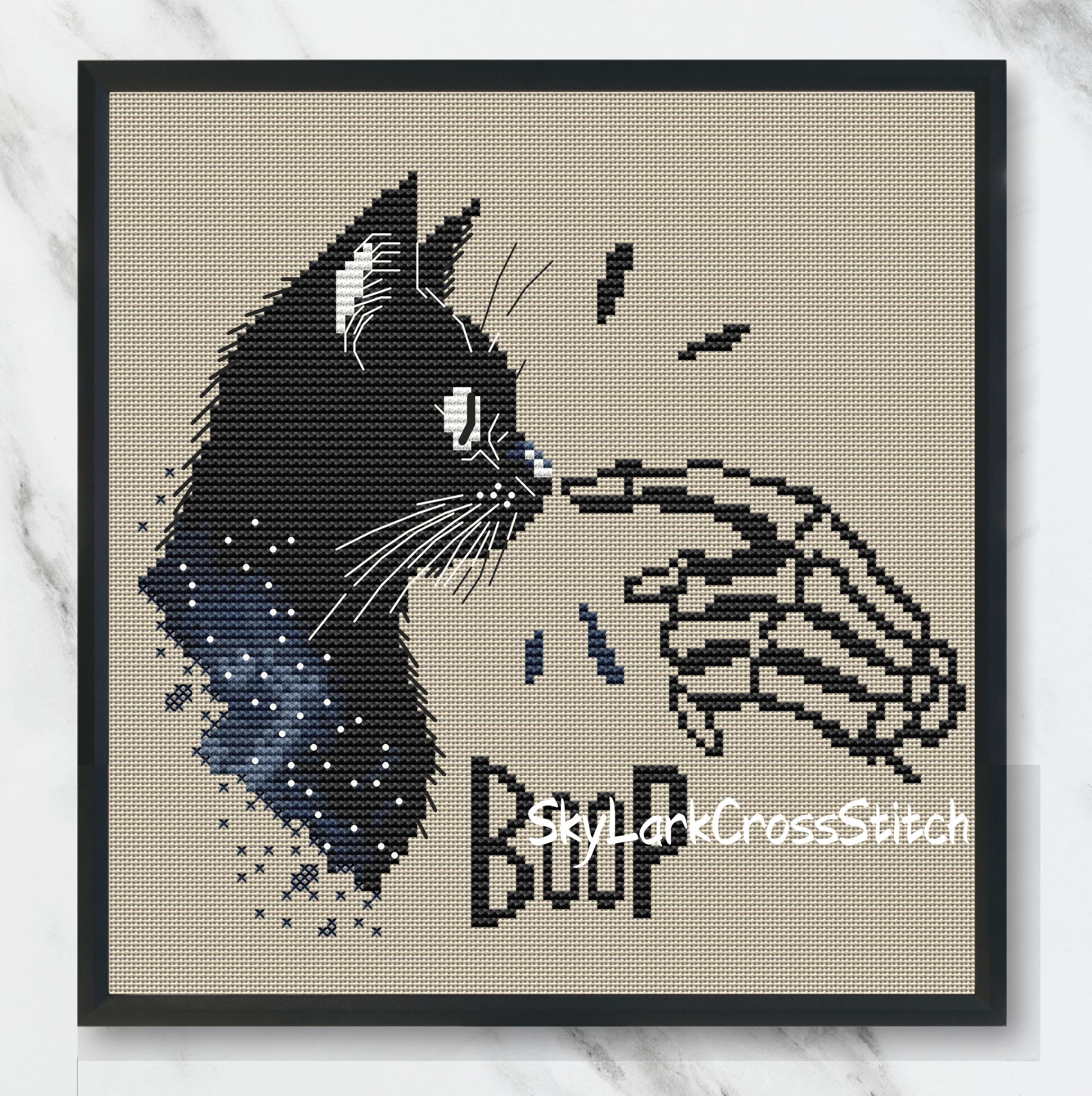 Halloween Cross Stitch Pattern – Black Cat with Skeleton Hand, Magical Cosmic Design, Instant PDF Download