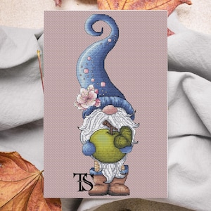 Cross Stitch Gnome Pattern, Autumn Halloween Embroidery PDF, Cute Fall Needlework Design, Instant Download, Home Decor