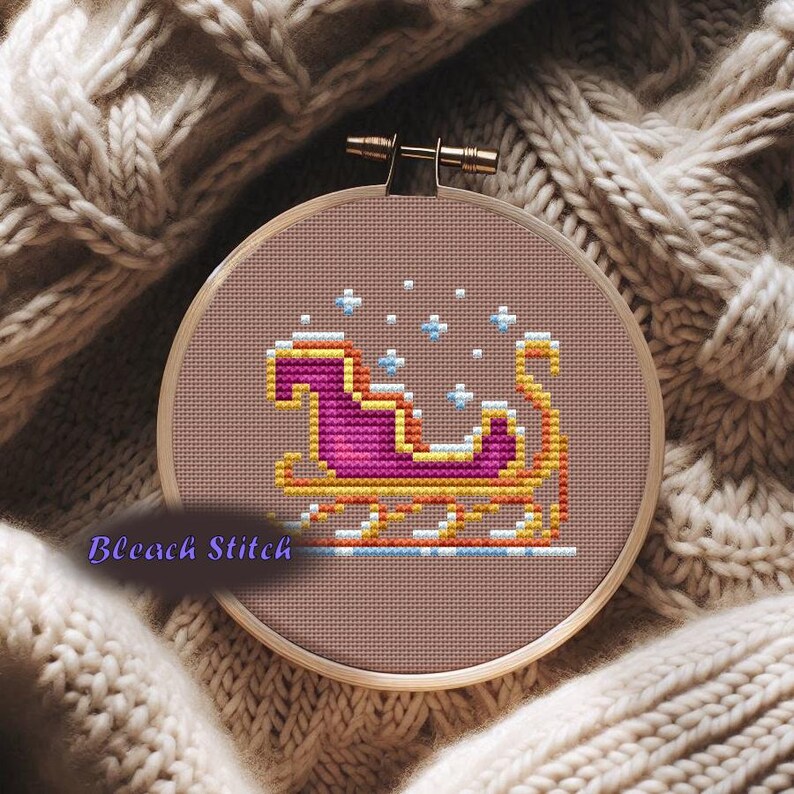 Christmas Sleigh Pattern PDF, Colorful Santa Sleigh Embroidery, Winter ...