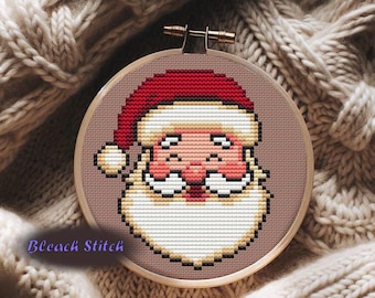 Santa Claus Cross Stitch Pattern PDF, Cute Santa Face Embroidery, Christmas Xstitch Design, Holiday Needlepoint
