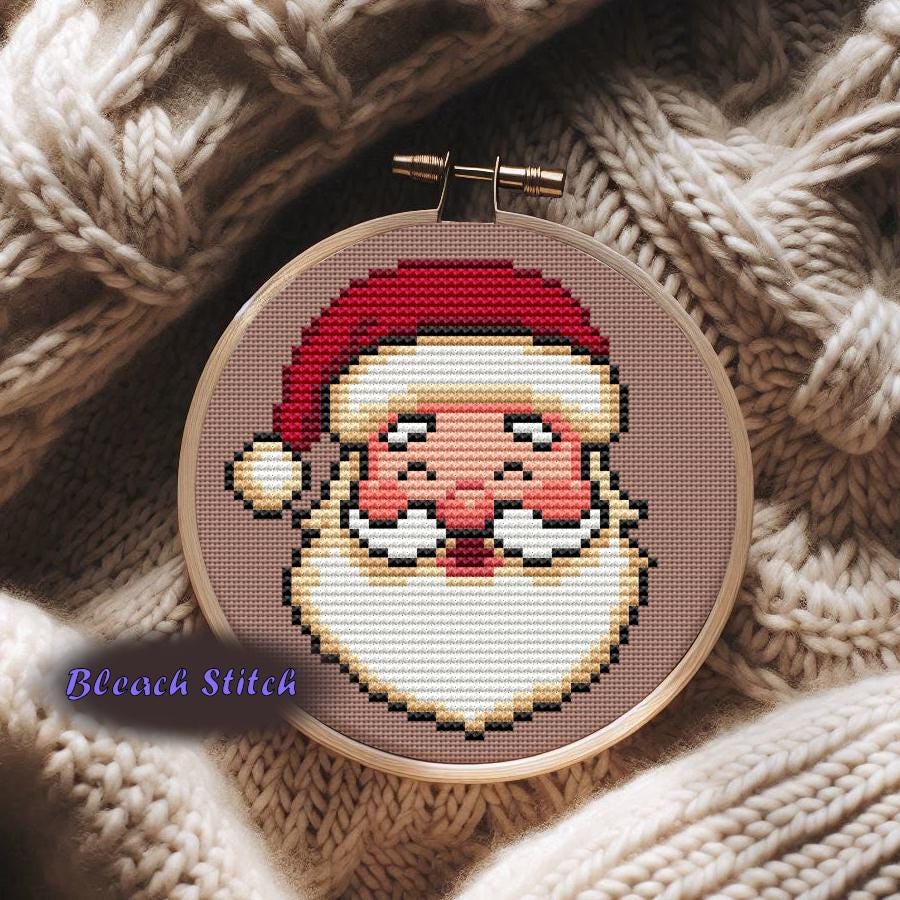 Santa Claus Cross Stitch Pattern PDF, Cute Santa Face Embroidery