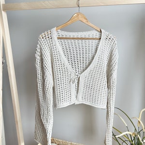 Cardigan à nouer sur le devant pour femme, cardigan d'été à manches longues, cardigan élégant, cardigan au crochet, cadeau pour elle, cadeau pour maman