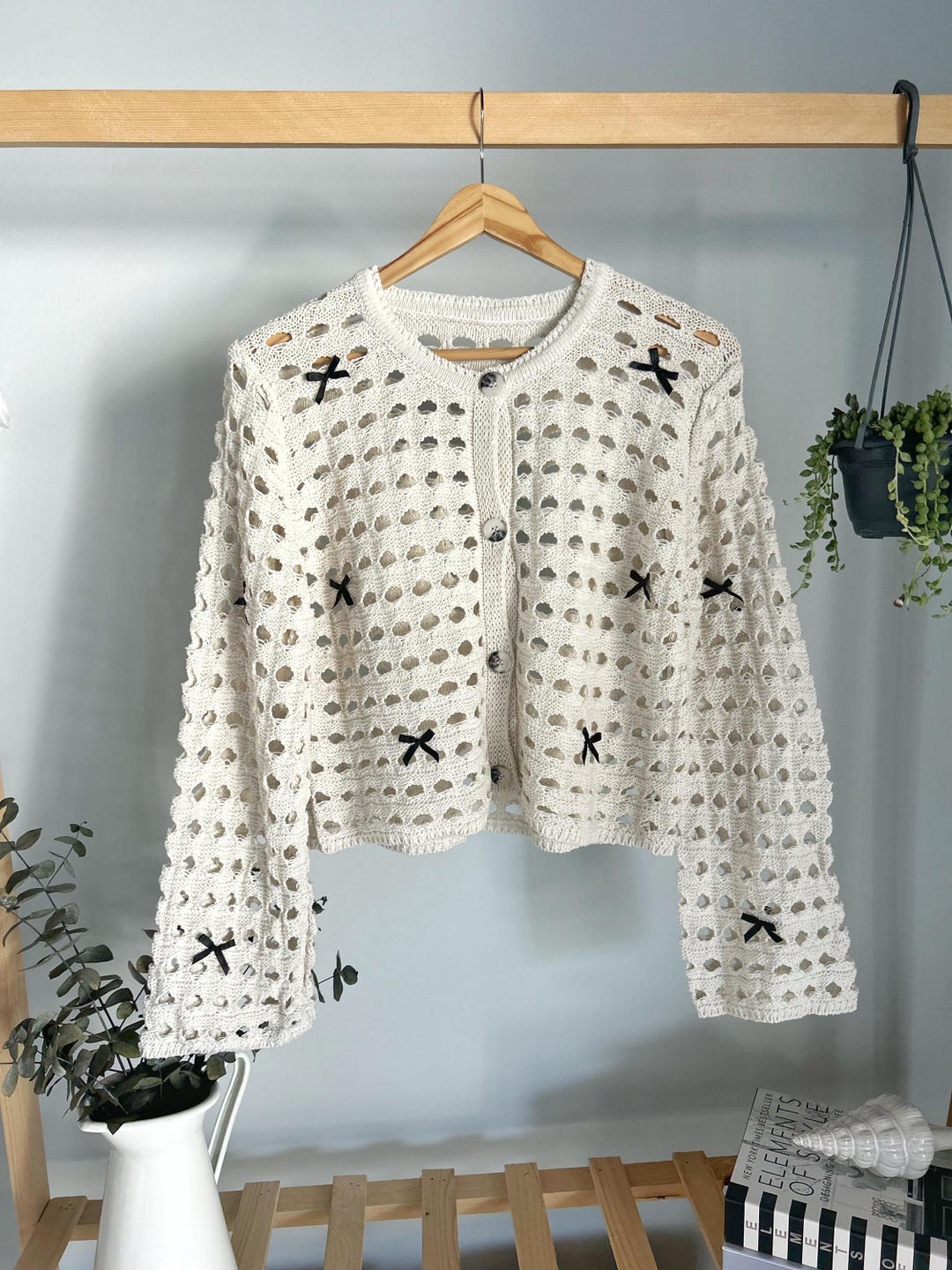Plain Ribbed Bow Knotted Cardigan main image 0