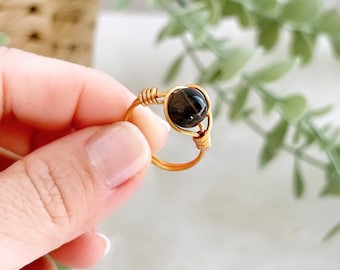 Tiger's Eye Wire Wrapped Rings, Gemstone Ring, Rings for Women, gift for her, Mom Gifts, Handmade ring