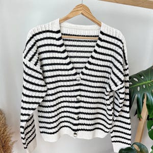 Summer Striped Cardigan, Button Front Cardigan for Women, Knitted long sleeve Cardigan, Stylish cardigan, Crochet Cardigan, Gift for Her