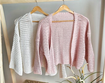 Cardigan tricoté d'été, cardigan élégant, cardigan au crochet, cadeau pour elle, cadeau pour maman, cardigan en tricot