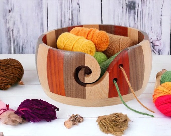 Yarn Bowl, Wooden Yarn Bowl, Round Yarn Holder for Crocheting, Large Crochet Bowl Holder with Carved Holes, Weaving Thread Bowl