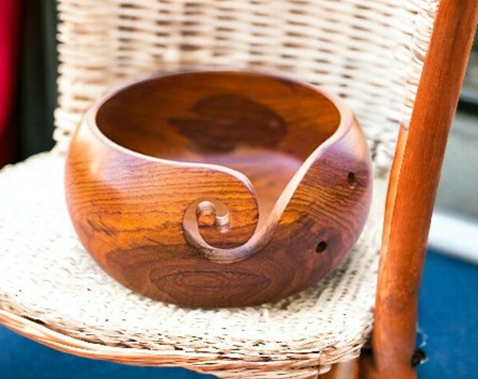 Yarn Storage Bowl Wooden Yarn Bowl Holder Rosewood - Knitting Bowl with Holes Storage - Crochet Yarn Holder Bowl - Perfect for Mother's Day