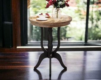 Pedestal Table, handmade Farmhouse Side Table with Natural Top for Family, Dining or Living Room, Handcrafted Finish